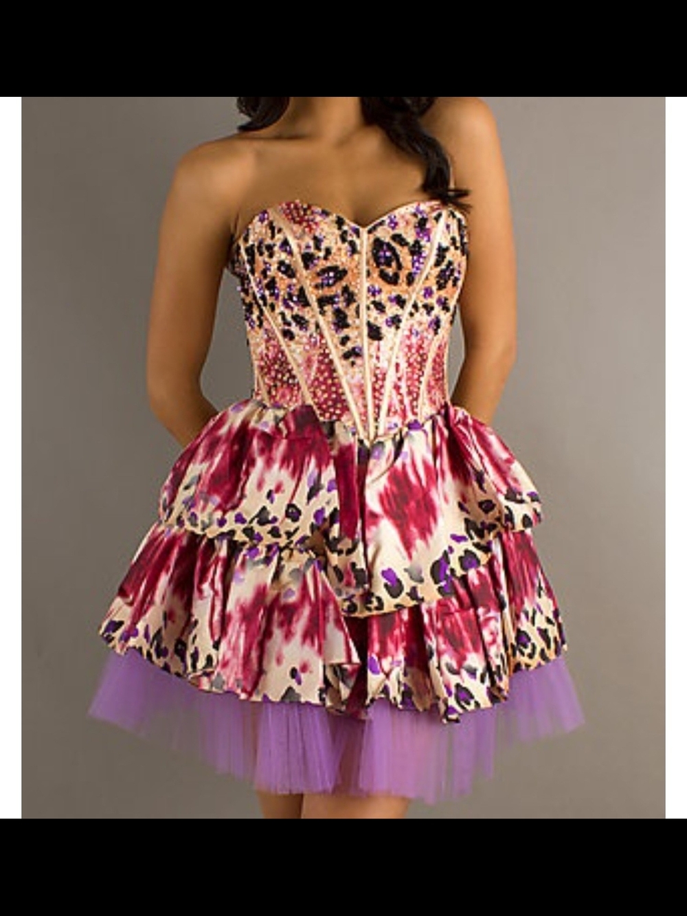 Hannah S Pink/Purple Leopard Print Prom Dress w/ corset back - Size 8/10